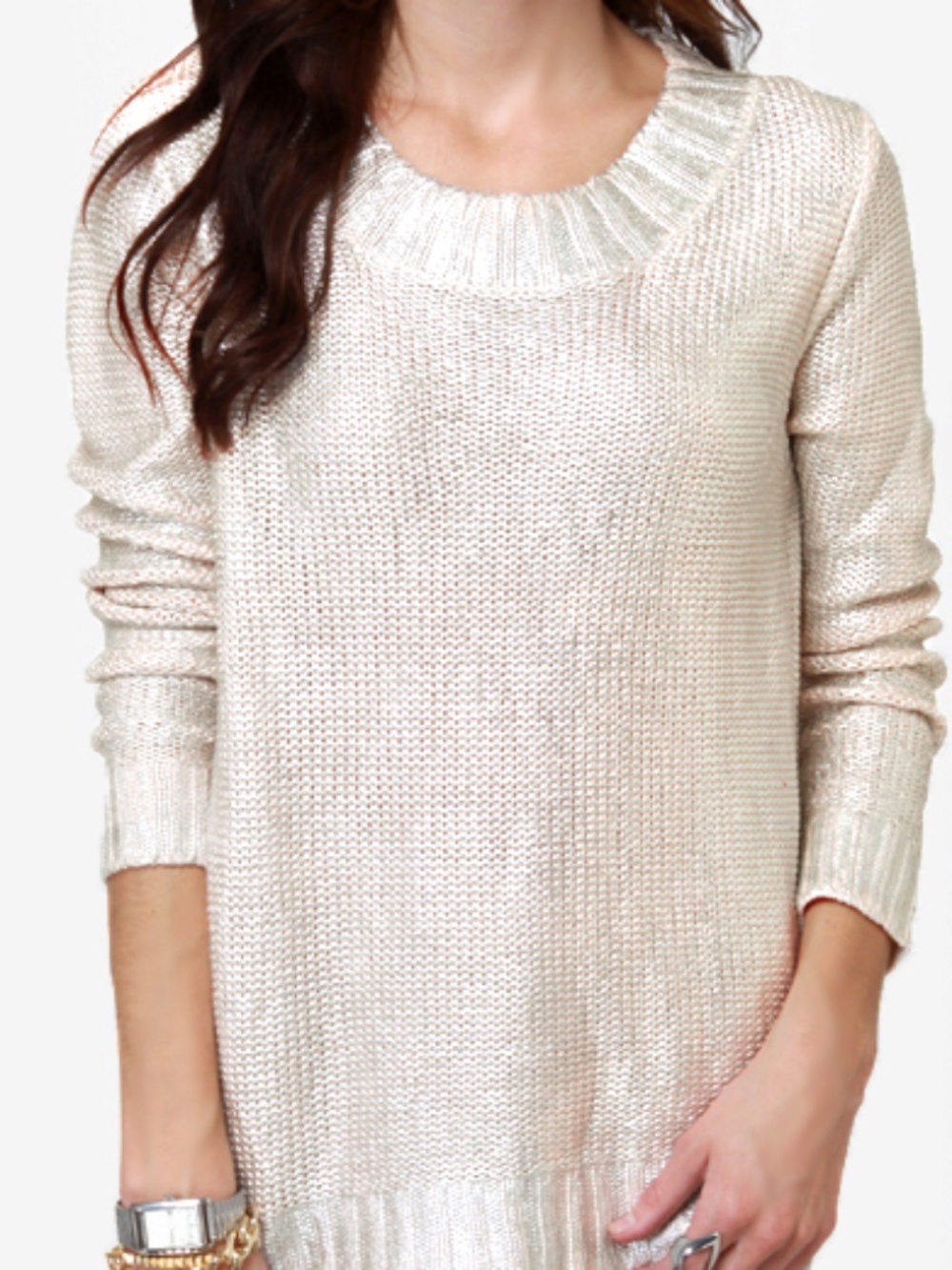 Honey Punch Lunar Landing Silver Knit Sweater, Size S